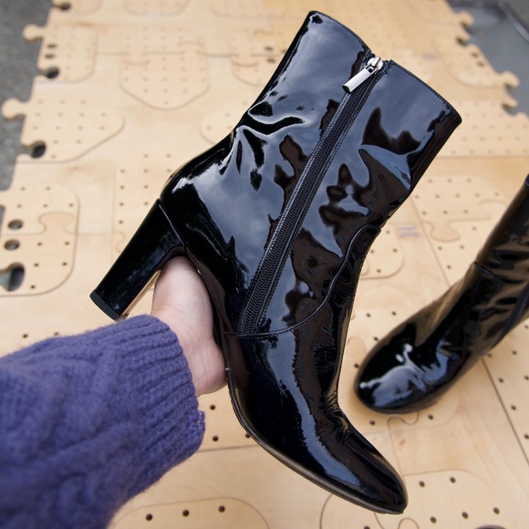 Aquatalia Rhumba Low Black Retro Patent Leather Boots Made In Italy Woman's 10 - Picture 5 of 16